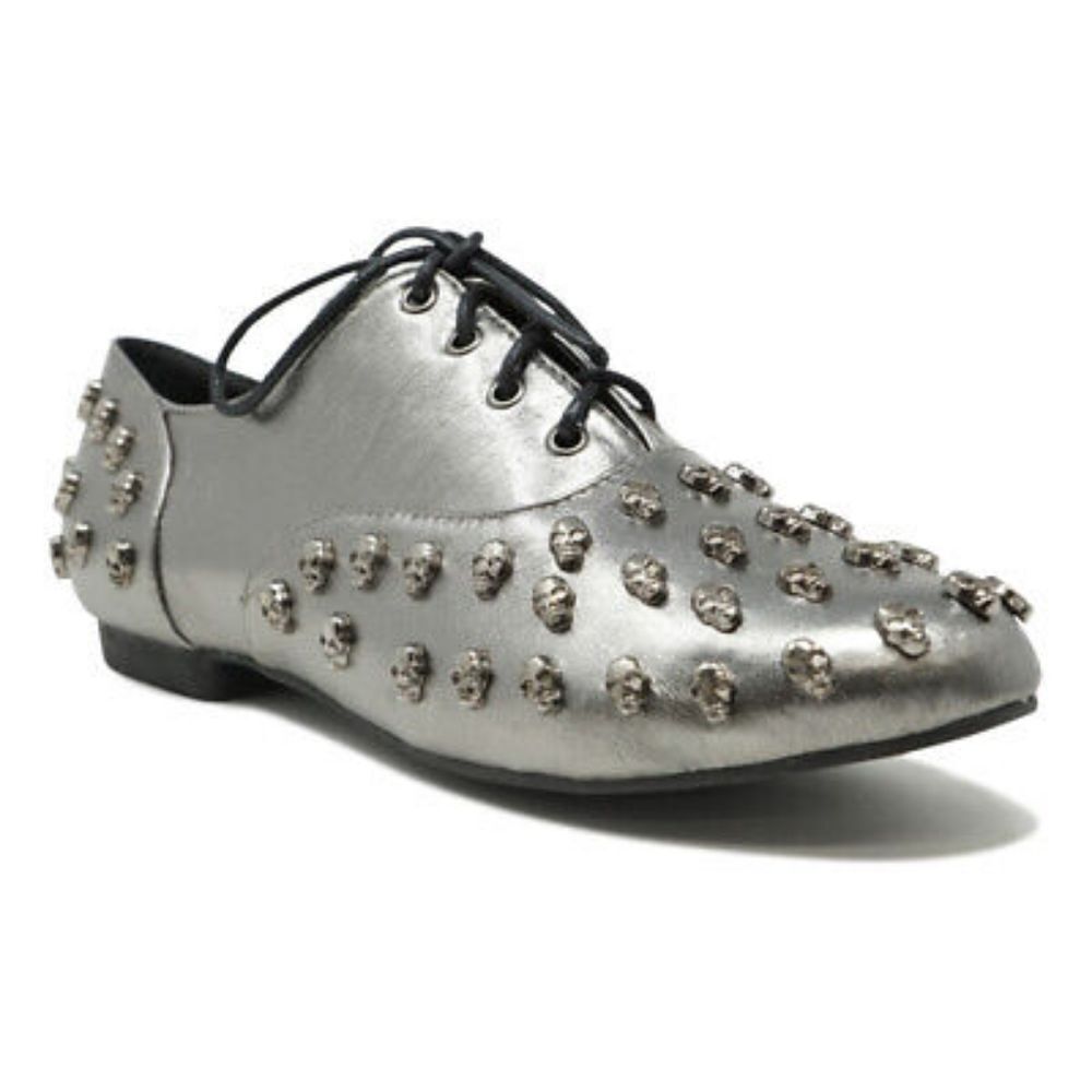 Abbey Dawn Womens Tough Crowd Oxford Flat Pewter Gray Size 9